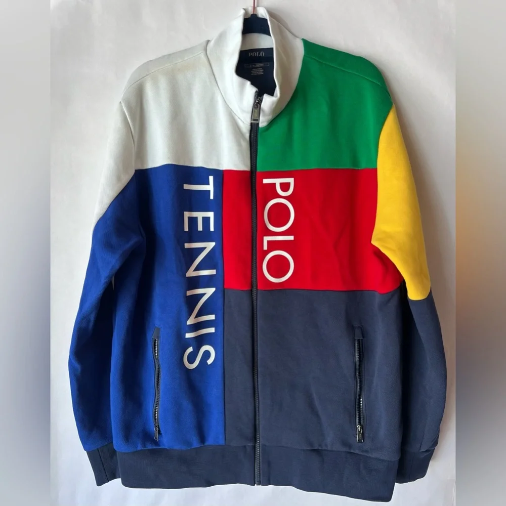 Polo Ralph Lauren Mens Large Tennis Mesh‎ Colorblock Zip Track Jacket